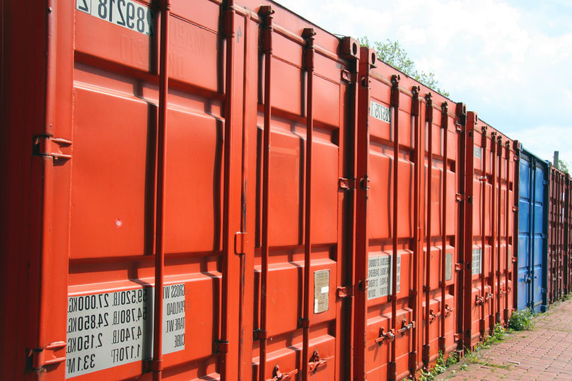 Row of red containers 
