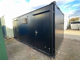 External view of black cabin 